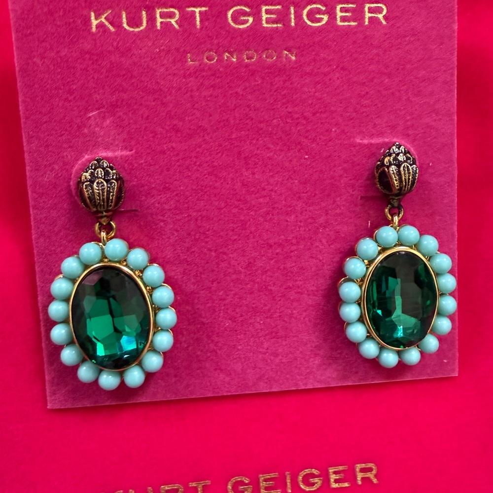 Kurt Geiger Emerald Green and Turquoise Bead Drop Earrings